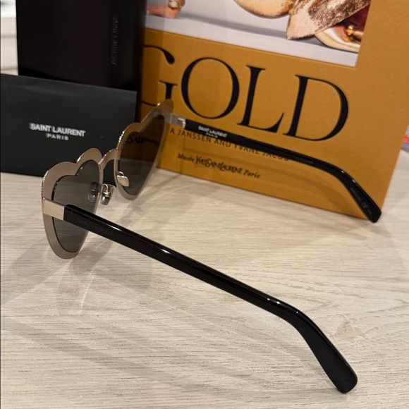 Saint Laurent Heart Shield Sunglasses Silver Mirror Runway Statement Rare YSL main image 6